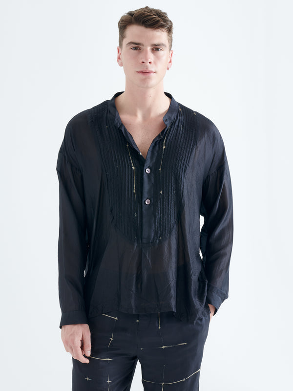 Smr Days Cavalet Silk Shirt In Black And Sand
