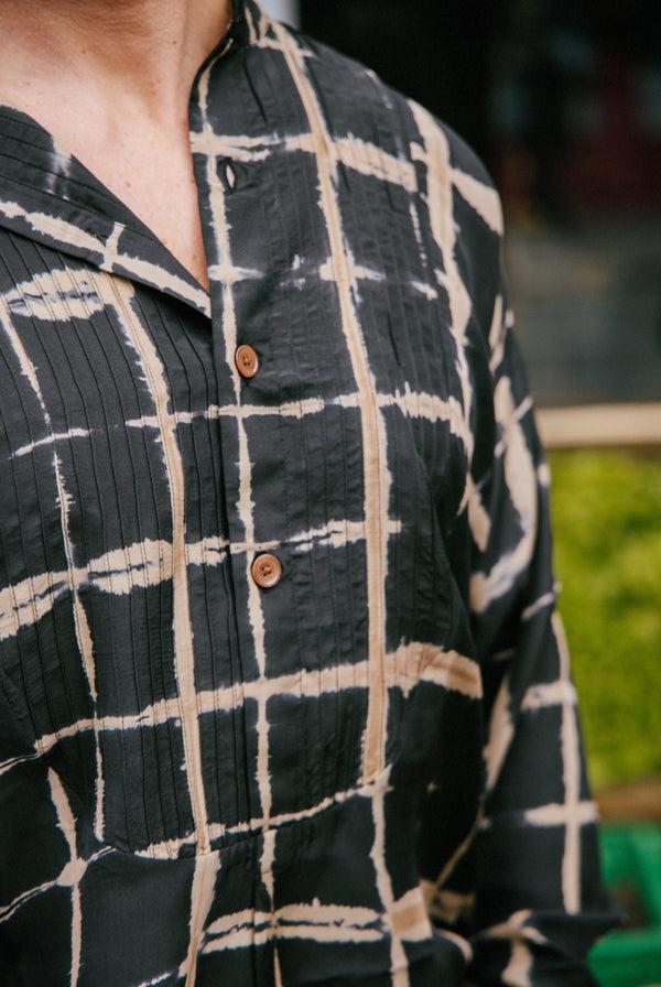 smr days Cavalet Silk Shirt in Black and Sand