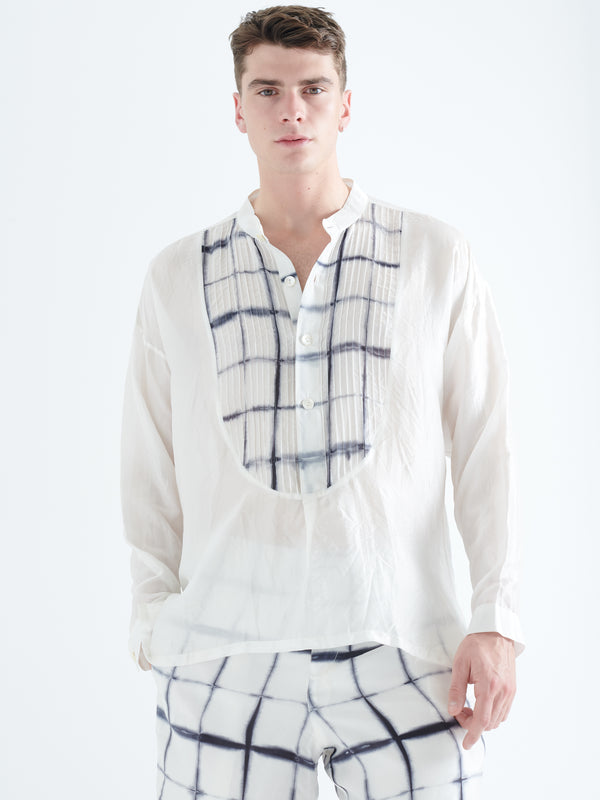 smr days Cavalet Silk Shirt in White and Black Bib