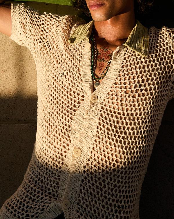 smr days Crochet Knitted Cotton Shirt in Off White