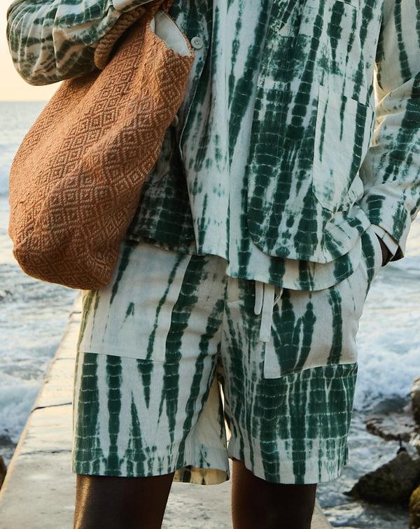 smr days Es Cubells Cotton Shorts in Green Tie-Dye