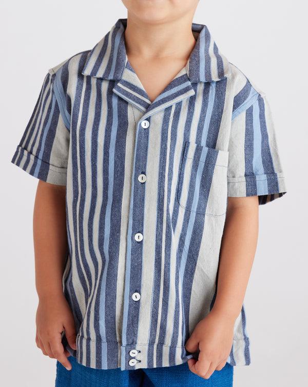smr days Kids Paraiso Cotton Shirt in Blue Stripes