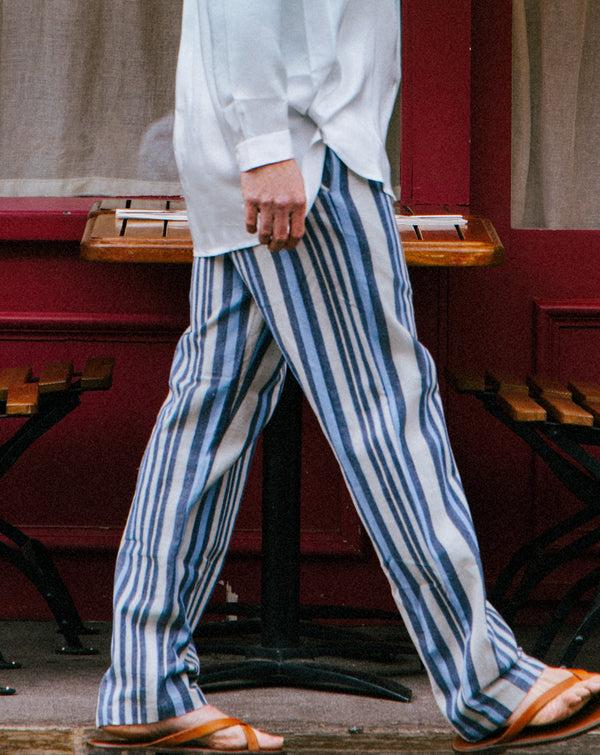 smr days Malibu Cotton Trousers in Blue Stripes