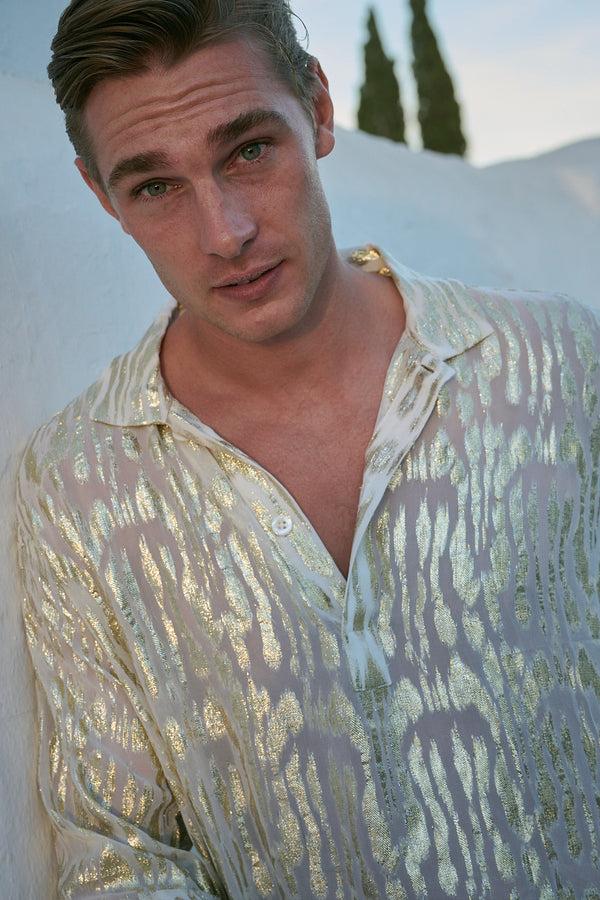 smr days Ornos Relaxed Fit Shirt in Lurex Gold
