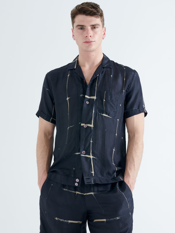 Smr Days Paraiso Silk Shirt In Black And Sand
