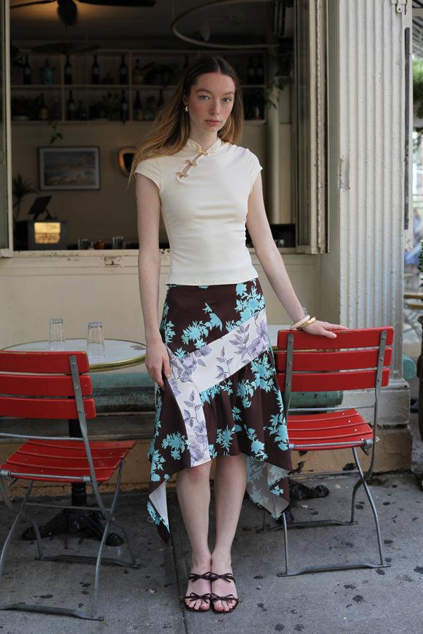 Snow Xue Gao Cotton Cream Qipao Ribbed Top With Gold Knot