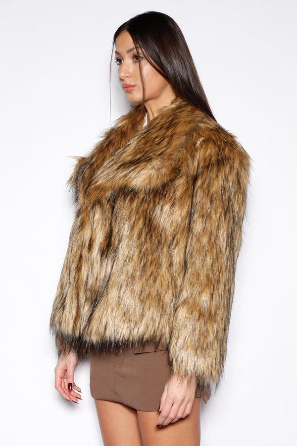 Snow Xue Gao Heavy Wool Faux Fur Black Brown Jacket