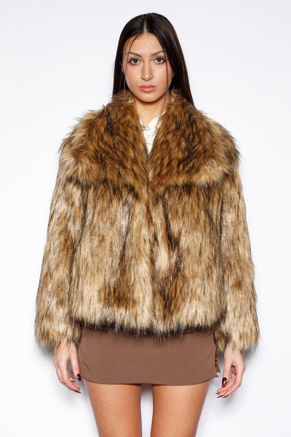 snow xue gao Heavy Wool Faux Fur Black Brown Jacket