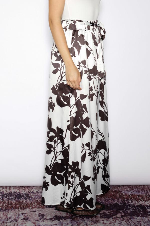 Snow Xue Gao Silk Black White Floral Wide-Leg Pants