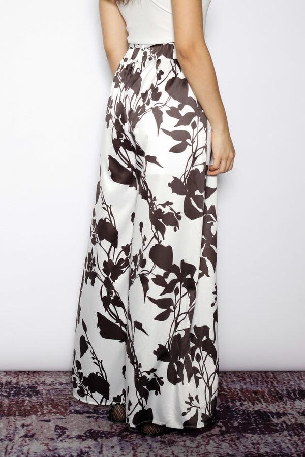 Snow Xue Gao Silk Black White Floral Wide-Leg Pants