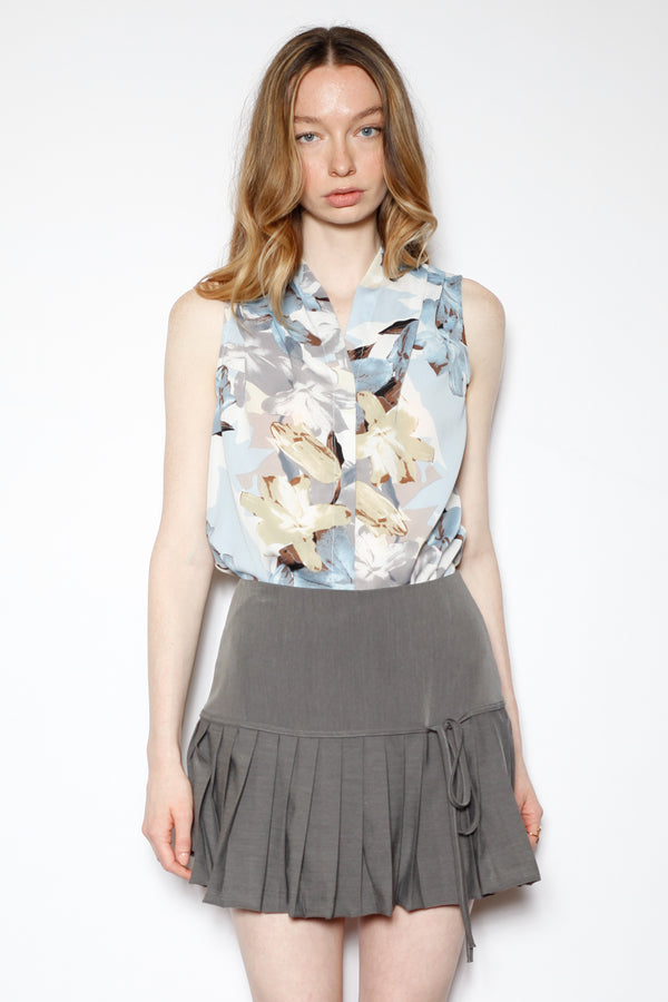 snow xue gao Silk Blue Floral Button-Down Blouse Top