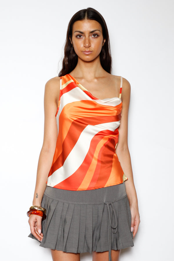 Snow Xue Gao Silk Orange Geometric Off Shoulder Top