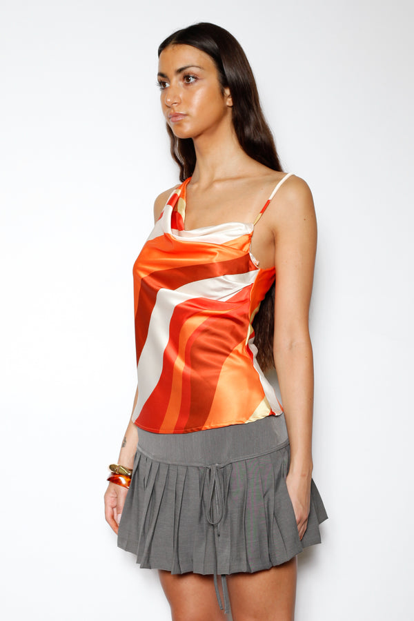 Snow Xue Gao Silk Orange Geometric Off Shoulder Top