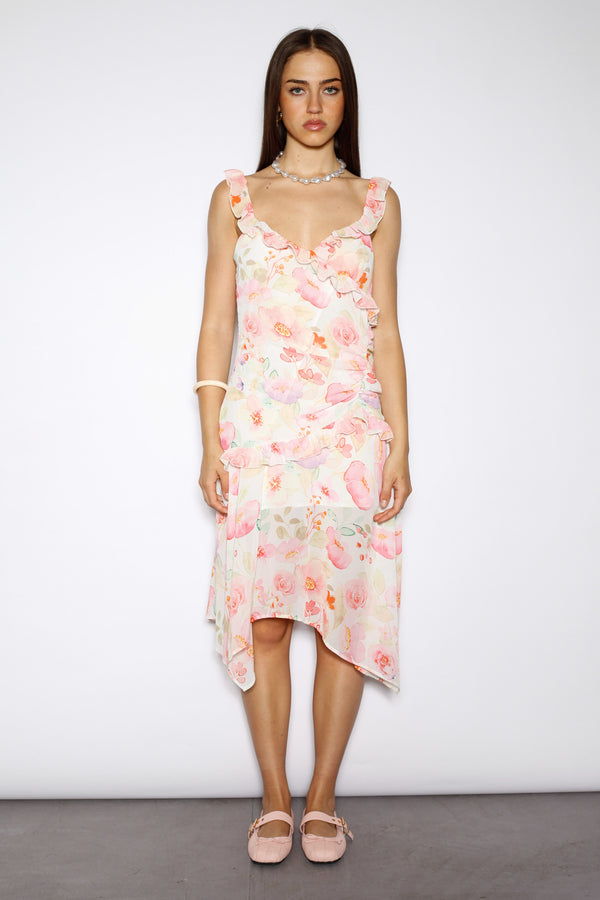 Snow Xue Gao Silk Printed Asymmetrical Ruching Dress