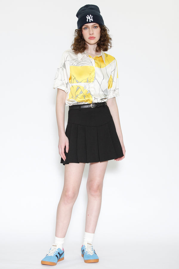 Snow Xue Gao Silk Printed Yellow Floral Button Down Top