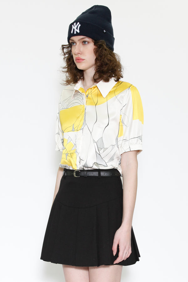 Snow Xue Gao Silk Printed Yellow Floral Button Down Top