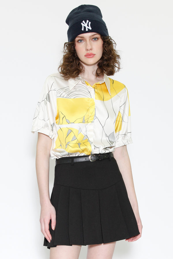 snow xue gao Silk Printed Yellow Floral Button Down Top