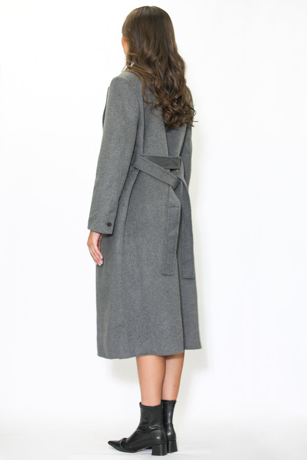 Snow Xue Gao 100% Merino Wool Grey Wrap Long Coat