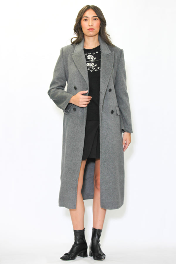 snow xue gao 100% Merino Wool Grey Wrap Long Coat