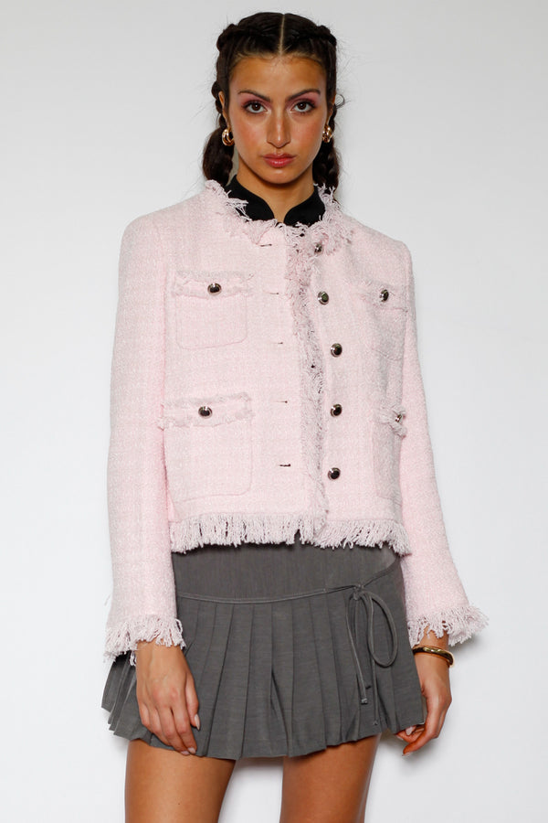 Snow Xue Gao Baby Pink Wool Tweed Blazer