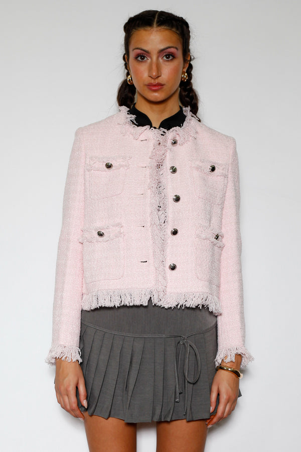 Snow Xue Gao Baby Pink Wool Tweed Blazer