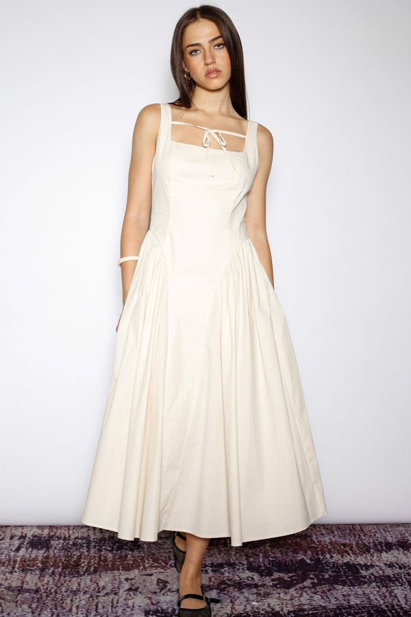 Snow Xue Gao Cotton Beige Bow Tie A-Line Dress