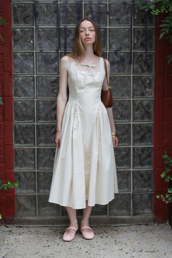 Snow Xue Gao Cotton Beige Bow Tie A-Line Dress