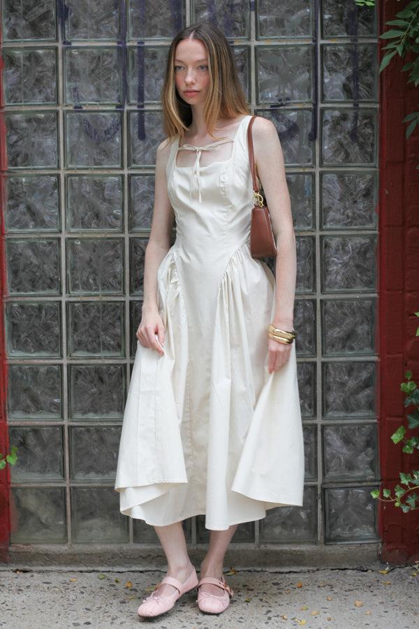 Snow Xue Gao Cotton Beige Bow Tie A-Line Dress