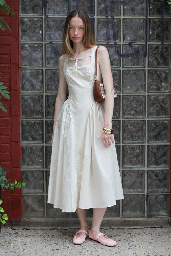 snow xue gao Cotton Beige Bow Tie A-Line Dress