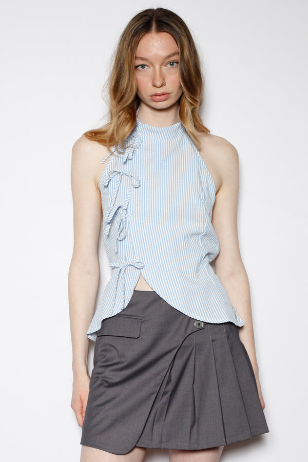 Snow Xue Gao Cotton Blue Bow Tie Halter Top