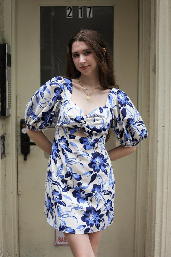 Snow Xue Gao Cotton Printed Blue Babydoll Dress