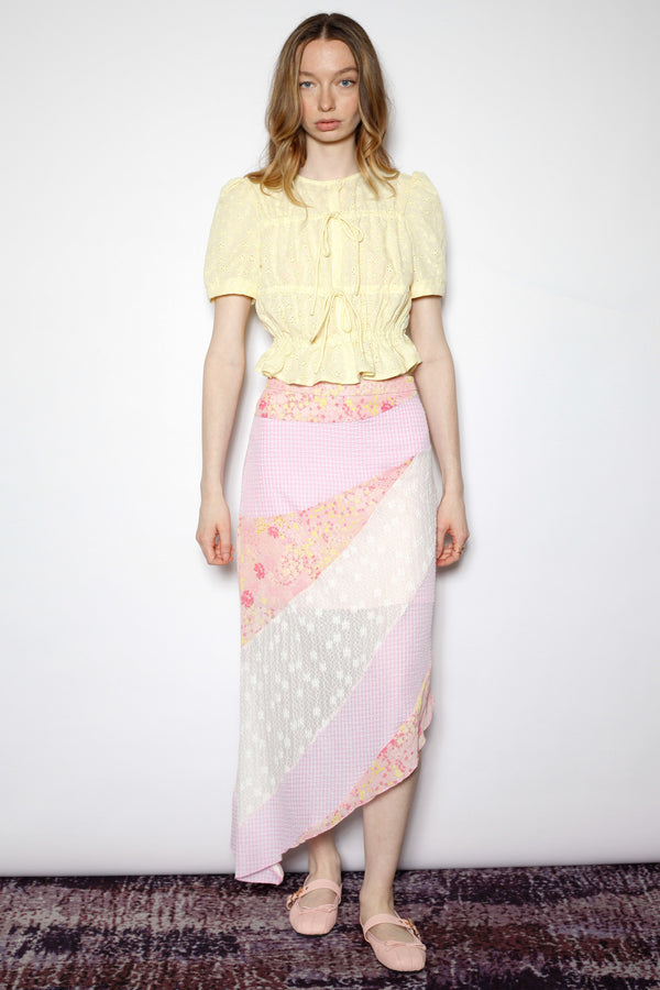 Snow Xue Gao Cotton Yellow Lace Ruching Top