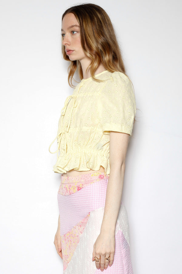 Snow Xue Gao Cotton Yellow Lace Ruching Top