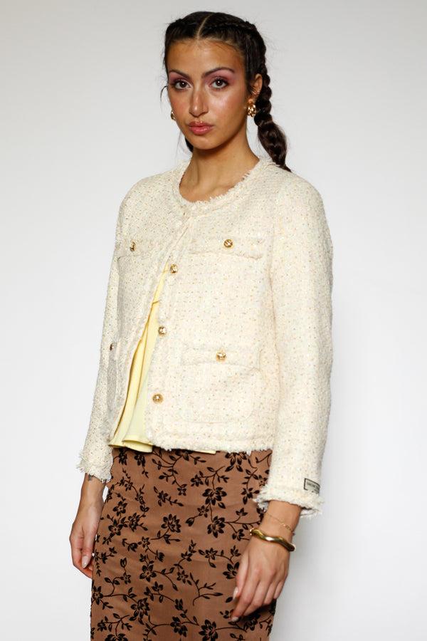 Snow Xue Gao Cream Sequin Wool Blazer
