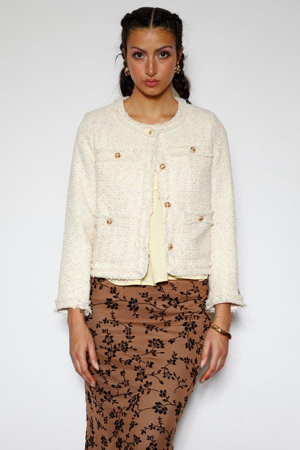 Snow Xue Gao Cream Sequin Wool Blazer