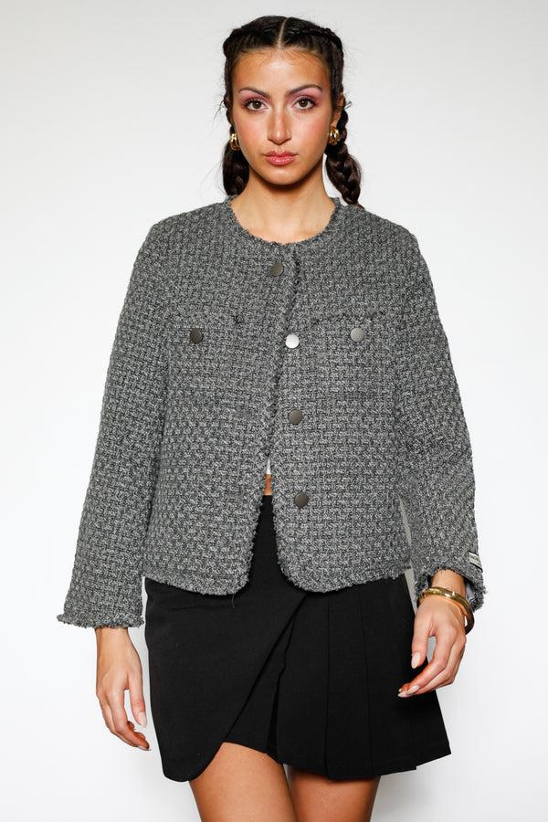 Snow Xue Gao Dark Grey Wool Tweed Blazer