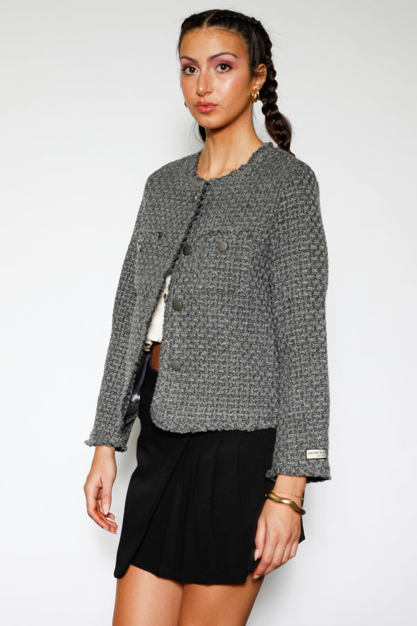Snow Xue Gao Dark Grey Wool Tweed Blazer