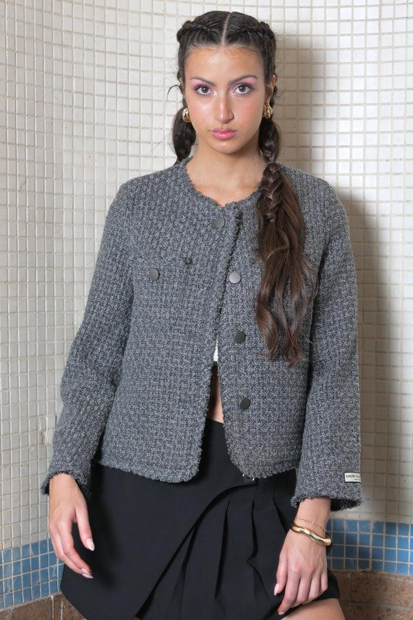 snow xue gao Dark Grey Wool Tweed Blazer
