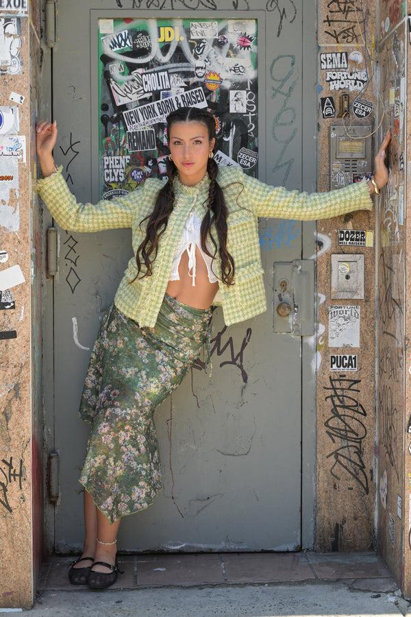 Snow Xue Gao Green Wool Houndstooth Blazer