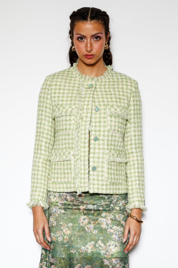 Snow Xue Gao Green Wool Houndstooth Blazer