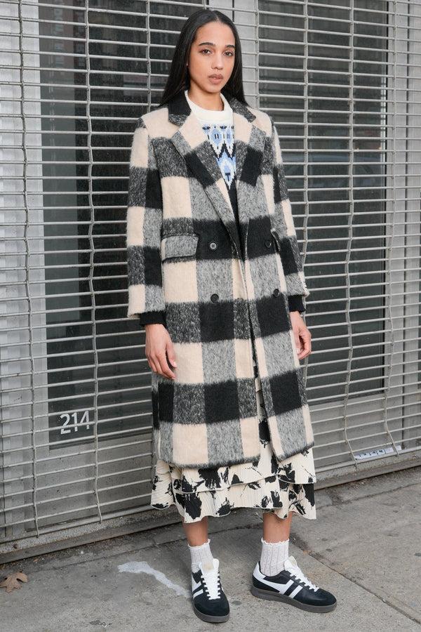 snow xue gao Heavy Wool Black White Plaid Coat