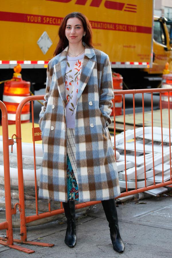 Snow Xue Gao Heavy Wool Blue Brown Plaid Coat