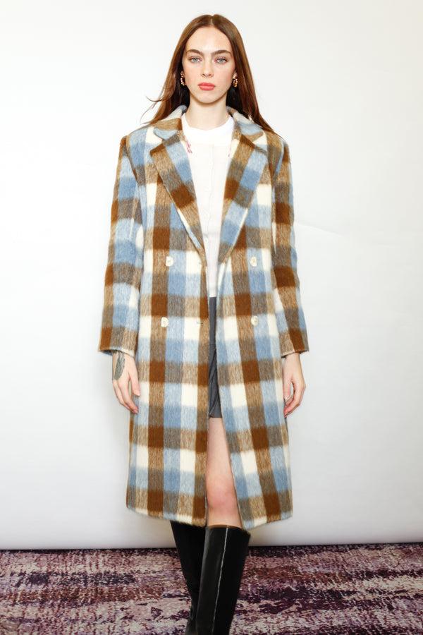 Snow Xue Gao Heavy Wool Blue Brown Plaid Coat