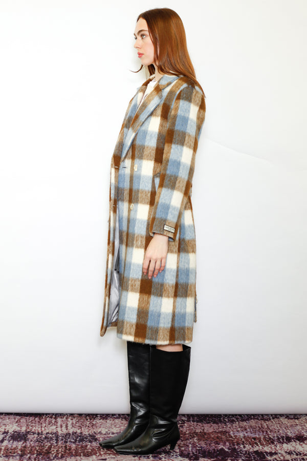 Snow Xue Gao Heavy Wool Blue Brown Plaid Coat