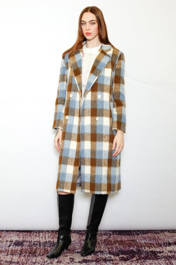 snow xue gao Heavy Wool Blue Brown Plaid Coat