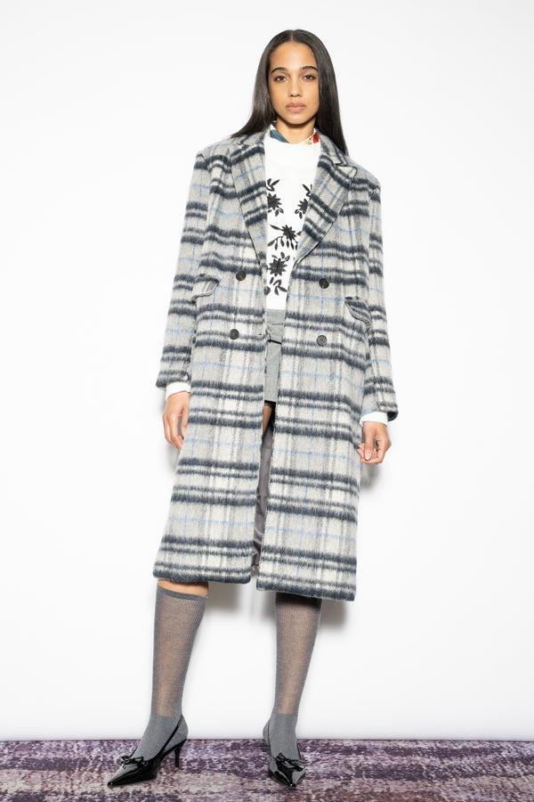 Snow Xue Gao Heavy Wool Blue Grey Plaid Coat