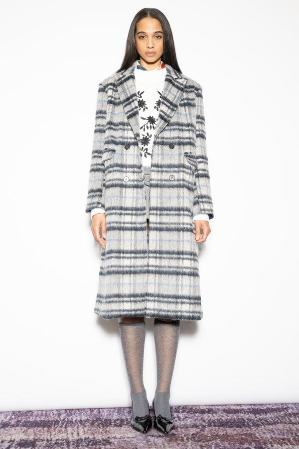 Snow Xue Gao Heavy Wool Blue Grey Plaid Coat