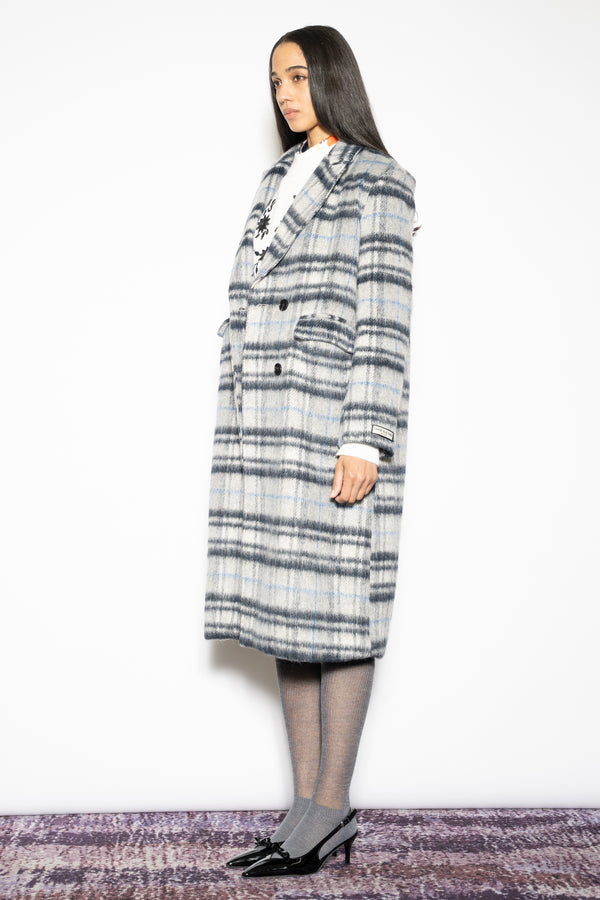 Snow Xue Gao Heavy Wool Blue Grey Plaid Coat