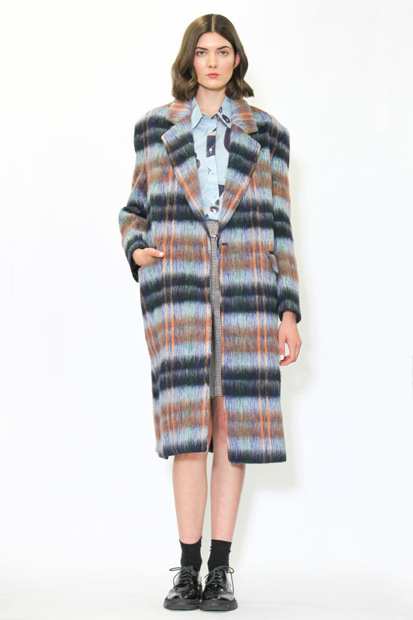 snow Xue Gao Heavy Wool Blue Plaid Coat