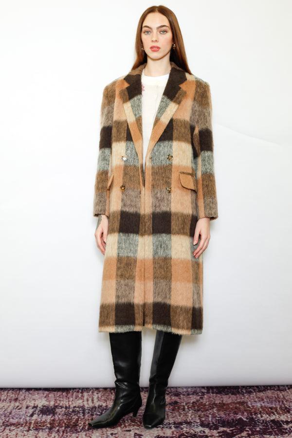 snow xue gao Heavy Wool Camel Brown Plaid Coat